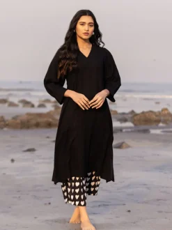 Set of 2 - Moh Long Black Kurta and Palazzo