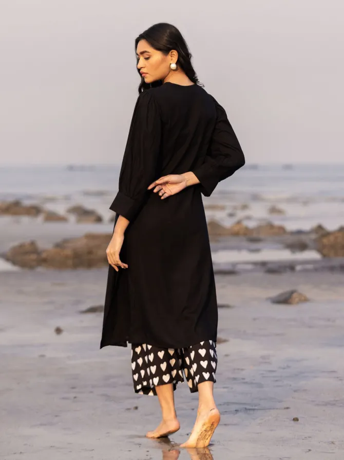 Set of 2 - Moh Long Black Kurta and Palazzo