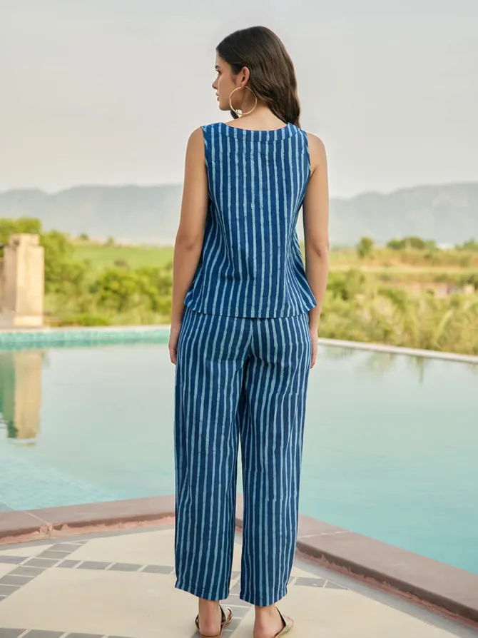 Set of 2 - Moonlit Tide Sleeveless Top & Palazzo Pant