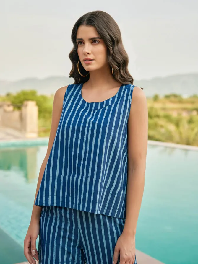 Set of 2 - Moonlit Tide Sleeveless Top & Palazzo Pant