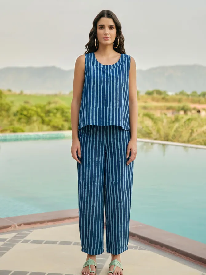 Set of 2 - Moonlit Tide Sleeveless Top & Palazzo Pant