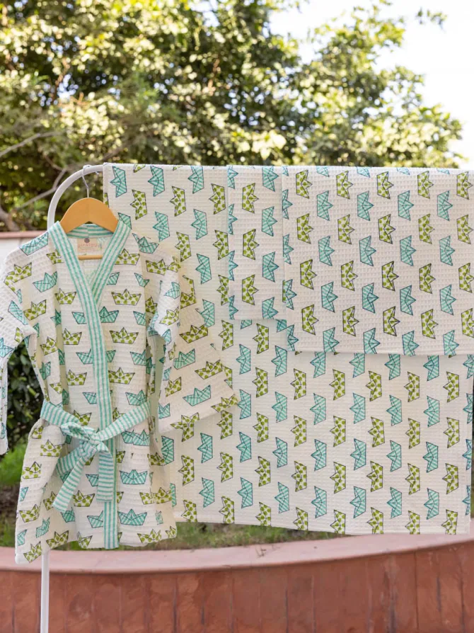 Set of 4 - Nautical Hand Block Printed Bath Set
