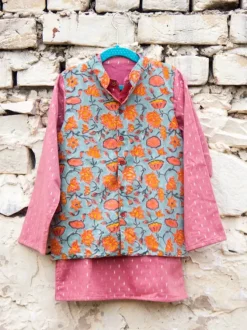 Set of 3 - Nihaar Block Printed Kurta With Jacket