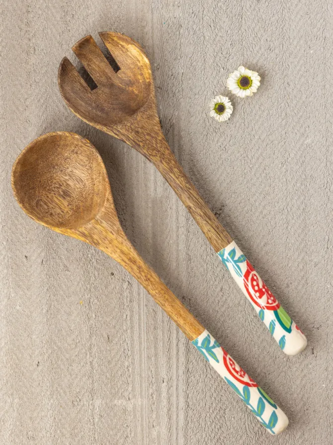 Set of 3 - Nishat Salad Bowl With Serving Spoons