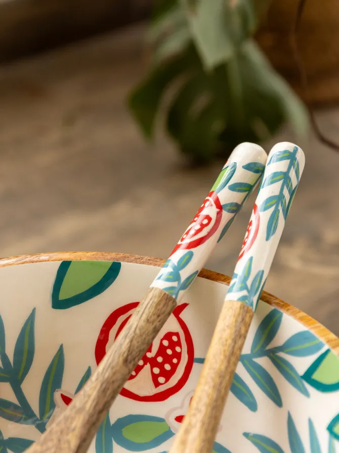 Set of 3 - Nishat Salad Bowl With Serving Spoons