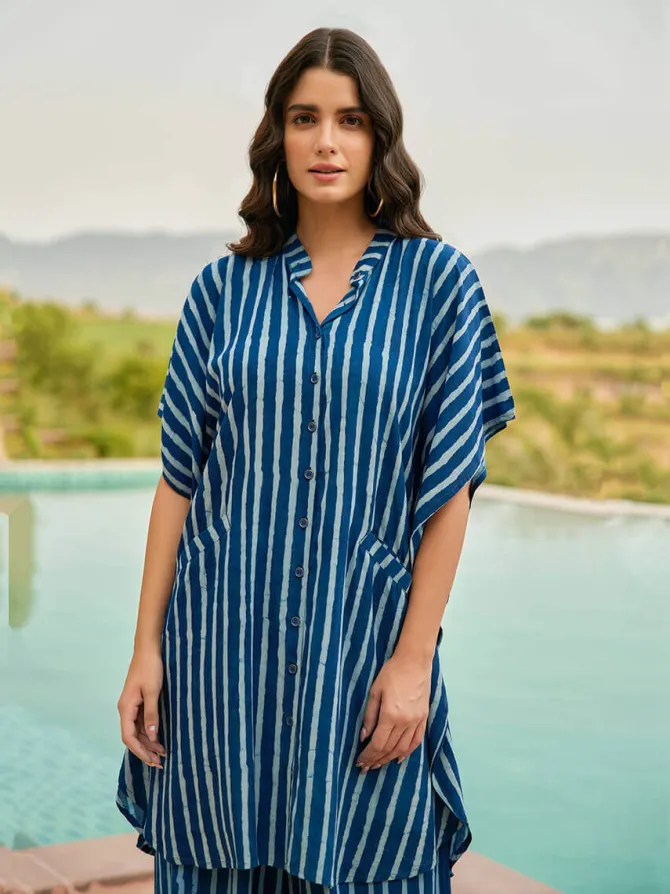 Set of 2 - Nomadic Stripes Kaftan Shirt Dress & Palazzo Pant