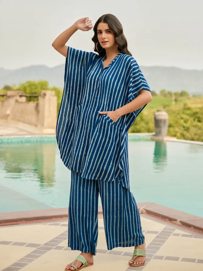Set of 2 - Nomadic Stripes Kaftan Shirt Dress & Palazzo Pant