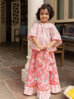 Set of 3 - Nurvi Block Printed Cotton Lehanga