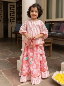 Set of 3 - Nurvi Block Printed Cotton Lehanga