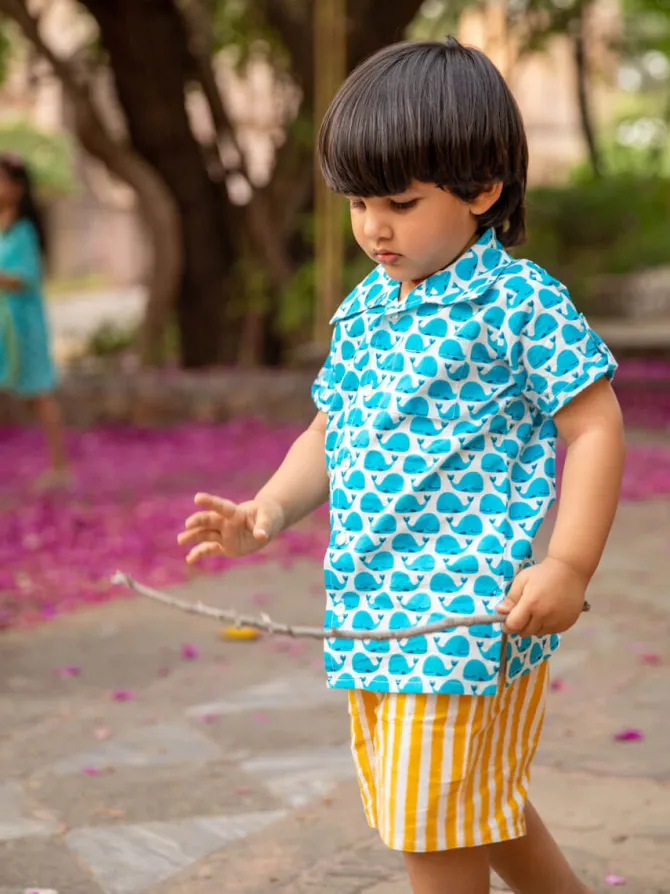 Set of 2 - Ocean Splash Organic Cotton Printed Shirt & Shorts