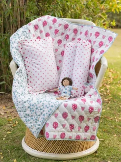 Set of 5 - Pink Romance Block Printed Bedding Set For Kids