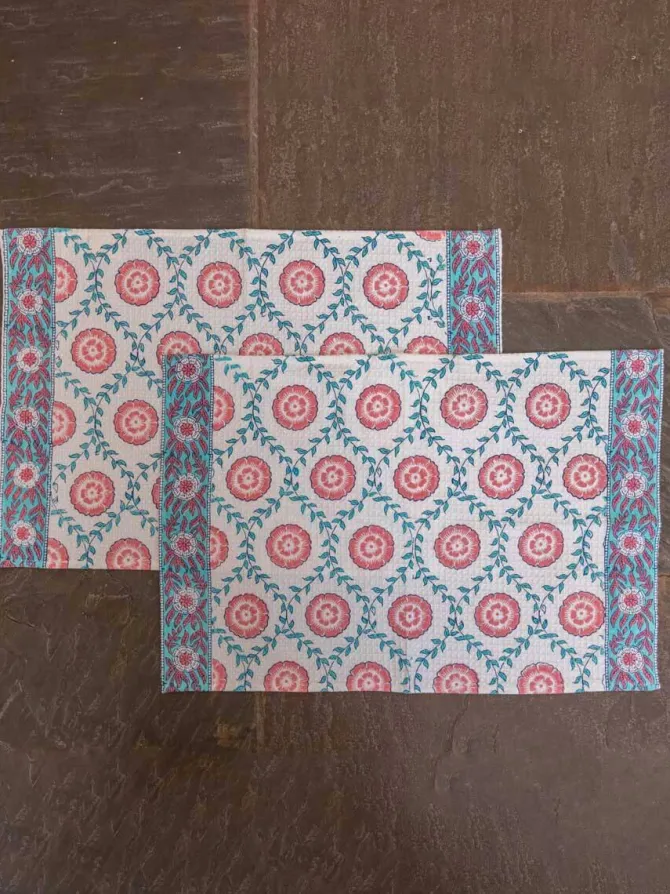 Set of 2 - Primrose Block Printed Hand Towels