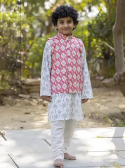 Set of 3 - Rehan Organic Cotton Long Kurta with Jacket