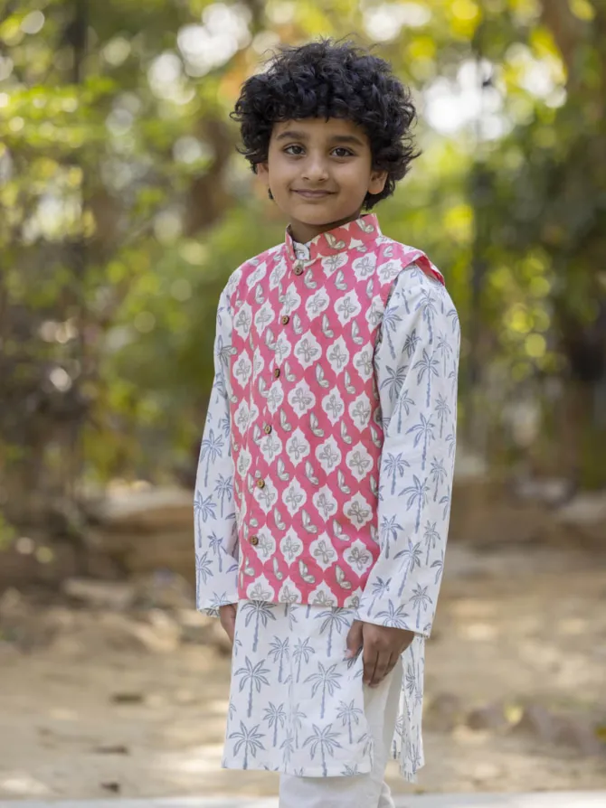 Set of 3 - Rehan Organic Cotton Long Kurta with Jacket
