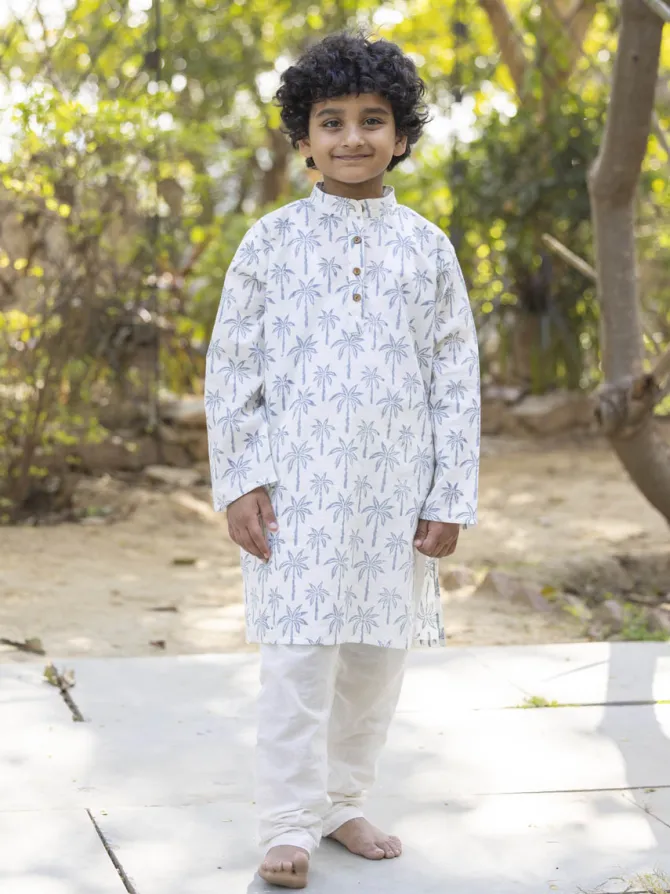 Set of 3 - Rehan Organic Cotton Long Kurta with Jacket