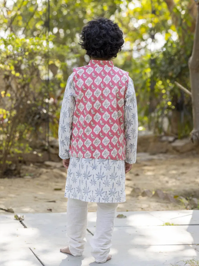 Set of 3 - Rehan Organic Cotton Long Kurta with Jacket