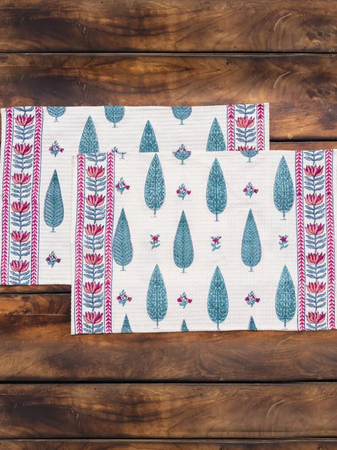 Set of 2 - RimJhim Block Printed Cotton Hand Towels