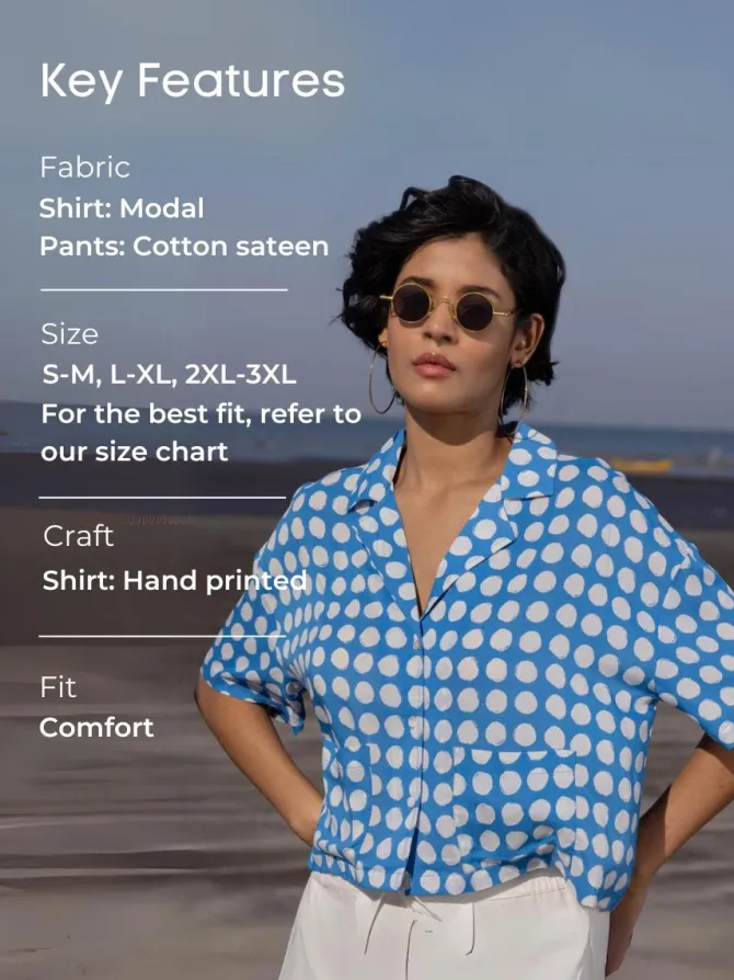 Set of 2 - Rio Blue Polka Shirt Top and Trousers