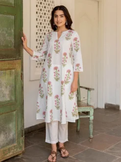 Set of 2 - Sangeet Block Printed Cotton Kurta and Trousers