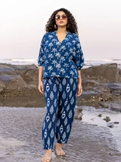 Set of 2 - Shaheen Indigo Kaftan Top and Lantern Pants
