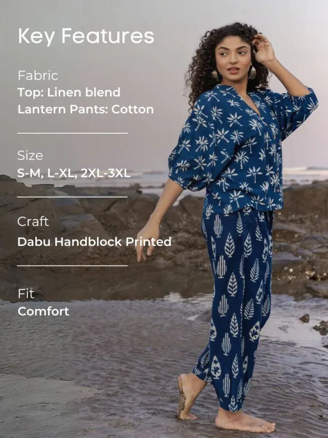 Set of 2 - Shaheen Indigo Kaftan Top and Lantern Pants