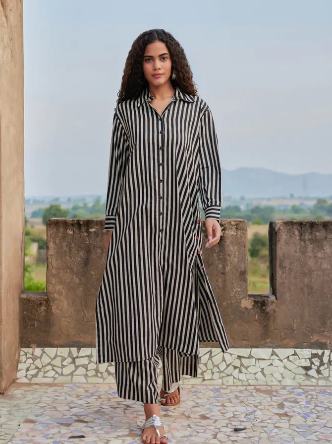 Set of 2 - Souk Long Shirt Dress & Palazzo Pants Set
