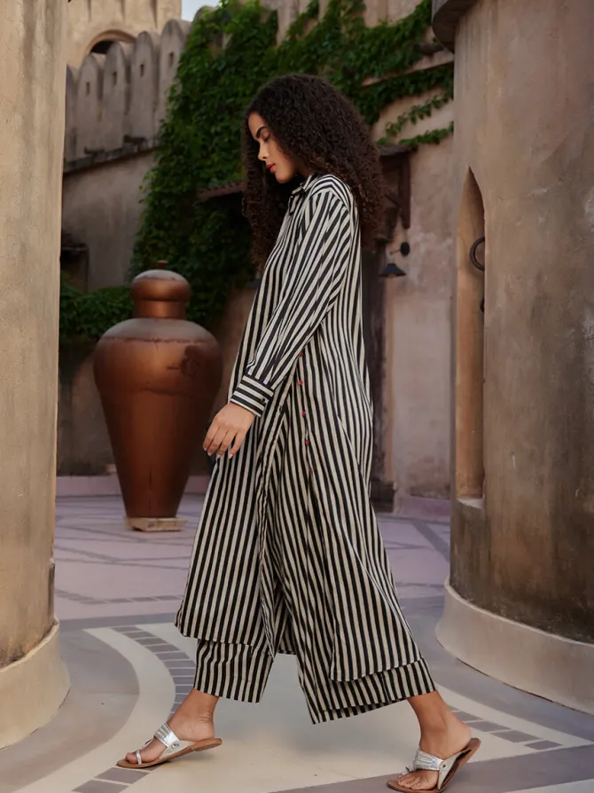 Set of 2 - Souk Long Shirt Dress & Palazzo Pants Set