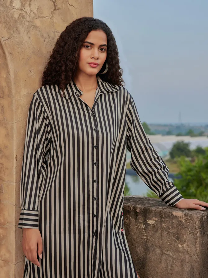 Set of 2 - Souk Long Shirt Dress & Palazzo Pants Set