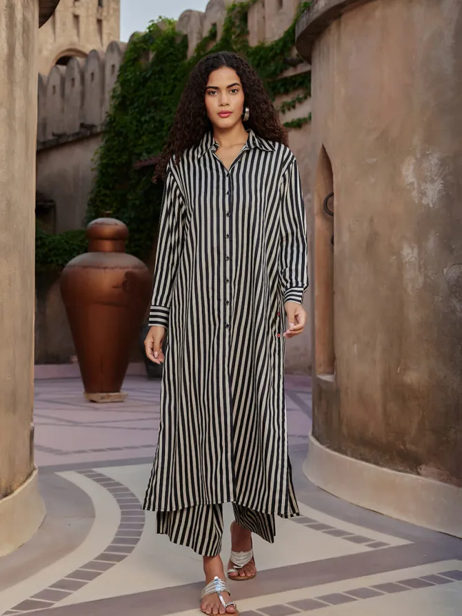 Set of 2 - Souk Long Shirt Dress & Palazzo Pants Set