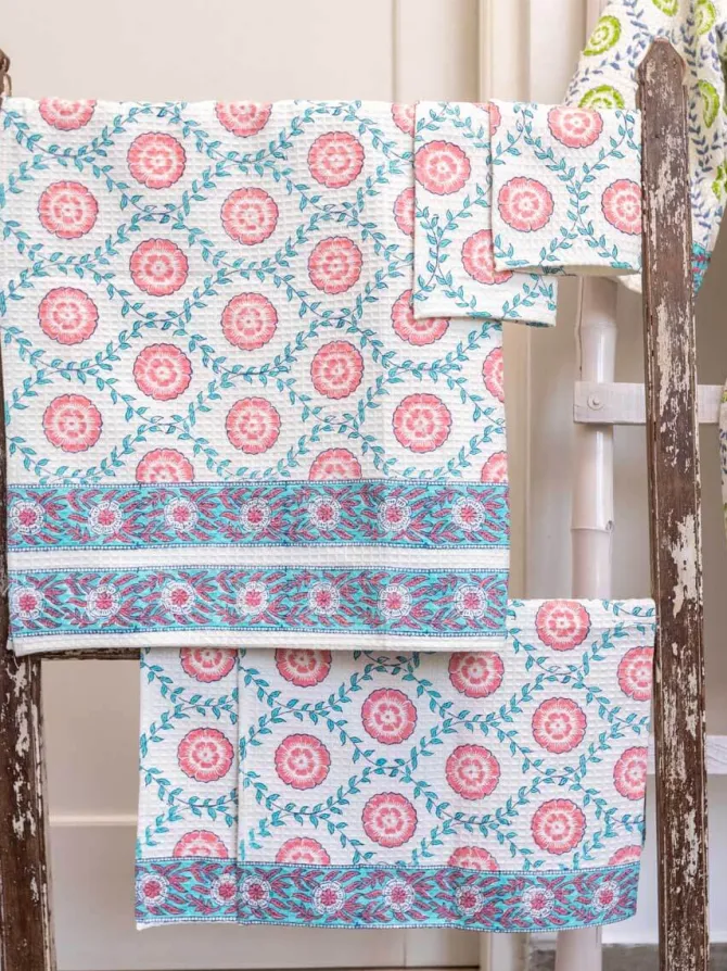 Set of 6 - Spring Time Block Print Bath Set