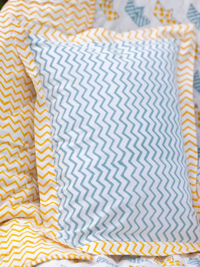 Set of 6 - Summer Day Hand Block Printed Bedding Set with Gift Box
