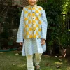 Set of 3 - Sunshine Love Block Printed Kurta With Jacket