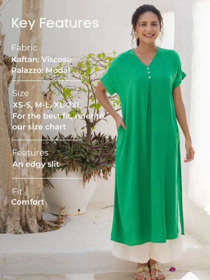 Set of 2 - Thames Green Kaftan and Palazzo Pants
