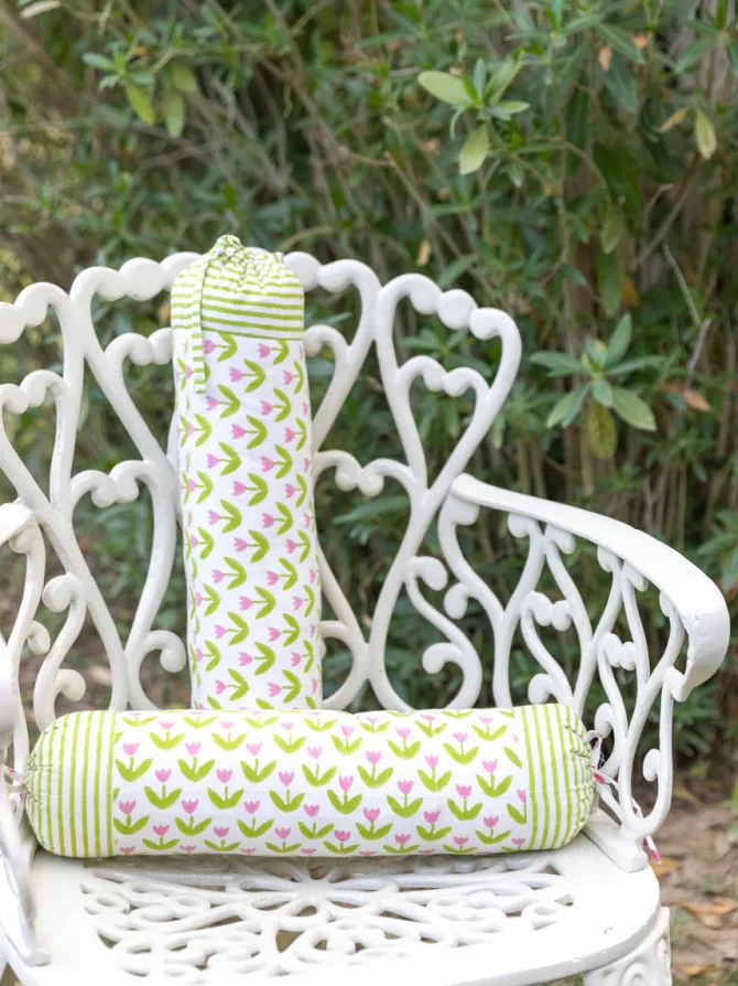 Set of 2 - Tiny Tulip Hand Block Printed Baby Bolster