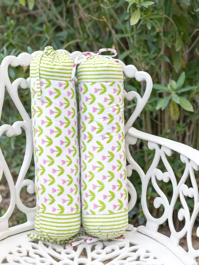 Set of 2 - Tiny Tulip Hand Block Printed Baby Bolster