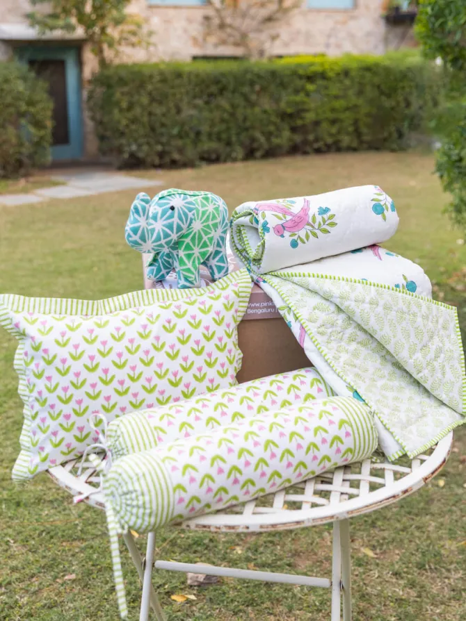 Set of 6 - Tropical Bliss Block Printed Bedding Set with Gift Box
