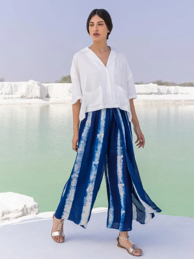 Set of 2 - Venus Shirt Top and Indigo Wrap-around Palazzo
