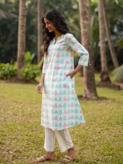 Set of 2 -Aesha Cotton Long Kurta With Pants