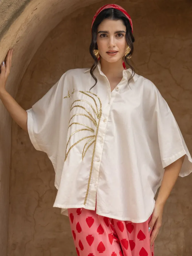 Set of 2: Ikka Poncho Shirt & Wrap-Around Palazzo Set