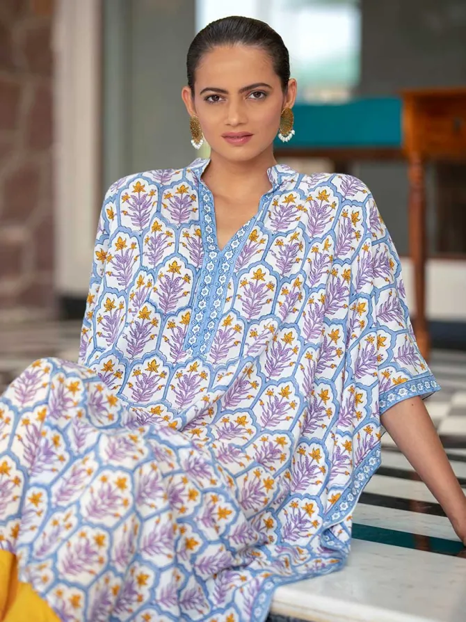 Set of 2- Zubeida Modal Silk Kaftan Dress With Palazzo