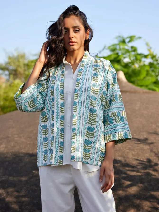 Silk Route Block Printed Cotton Kimono Jacket