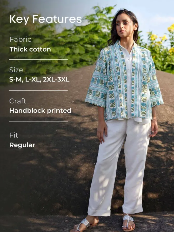 Silk Route Block Printed Cotton Kimono Jacket