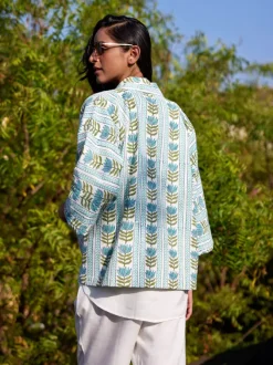 Silk Route Block Printed Cotton Kimono Jacket