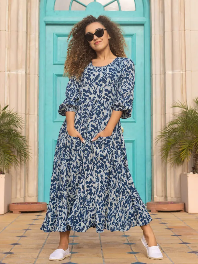 SKY Indigo Cotton Tiered Dress
