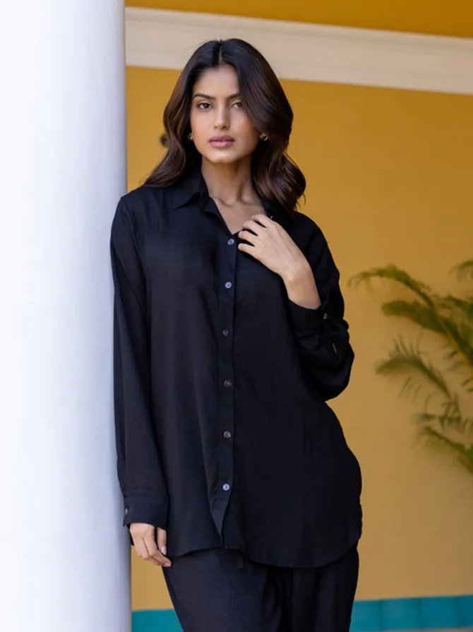 Solid Black Slub Shirt