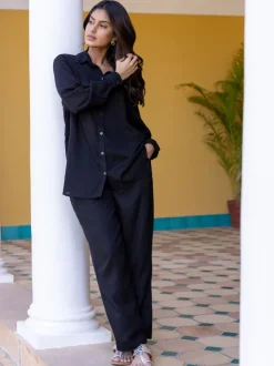 Solid Black Slub Shirt