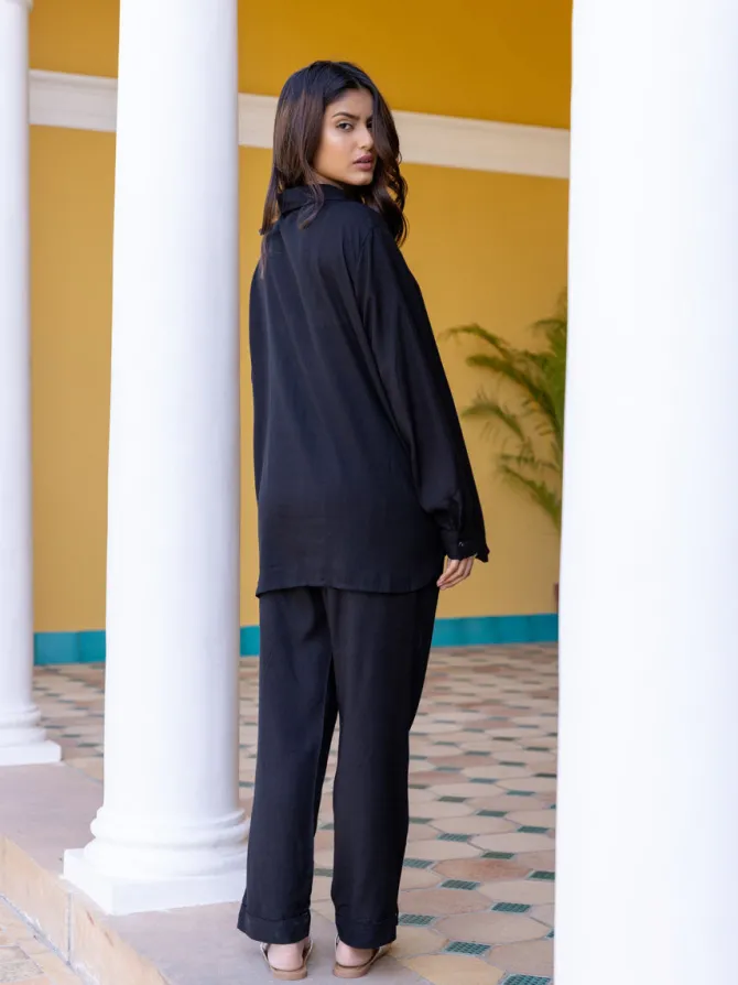 Solid Black Slub Shirt