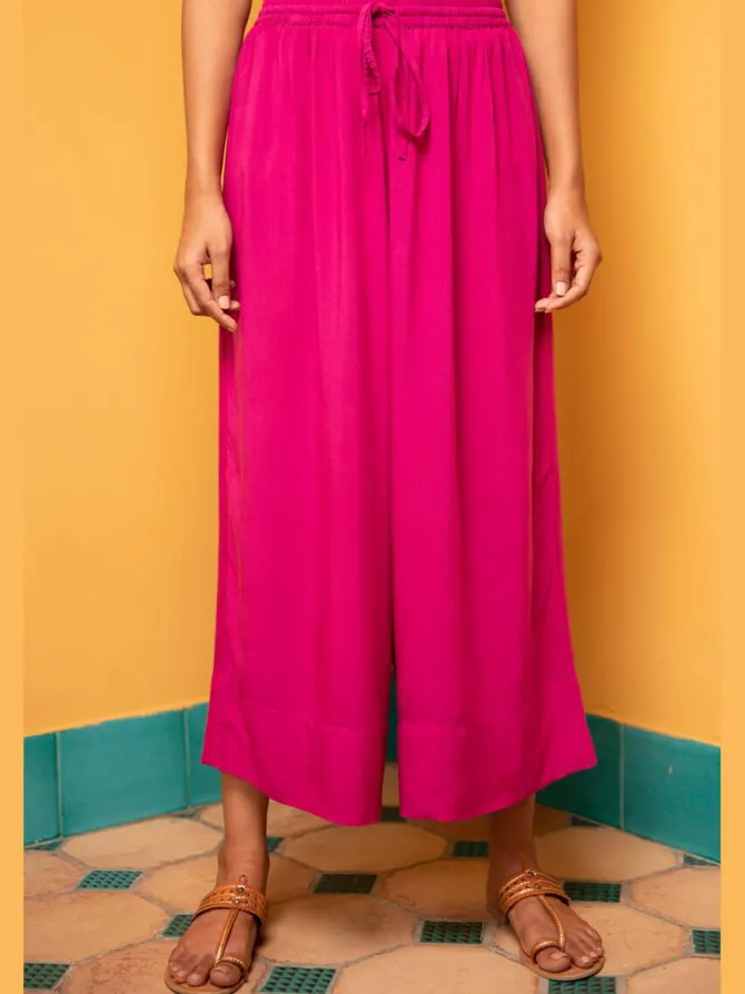 Solid Fuscia Pink Modal Palazzo Pants