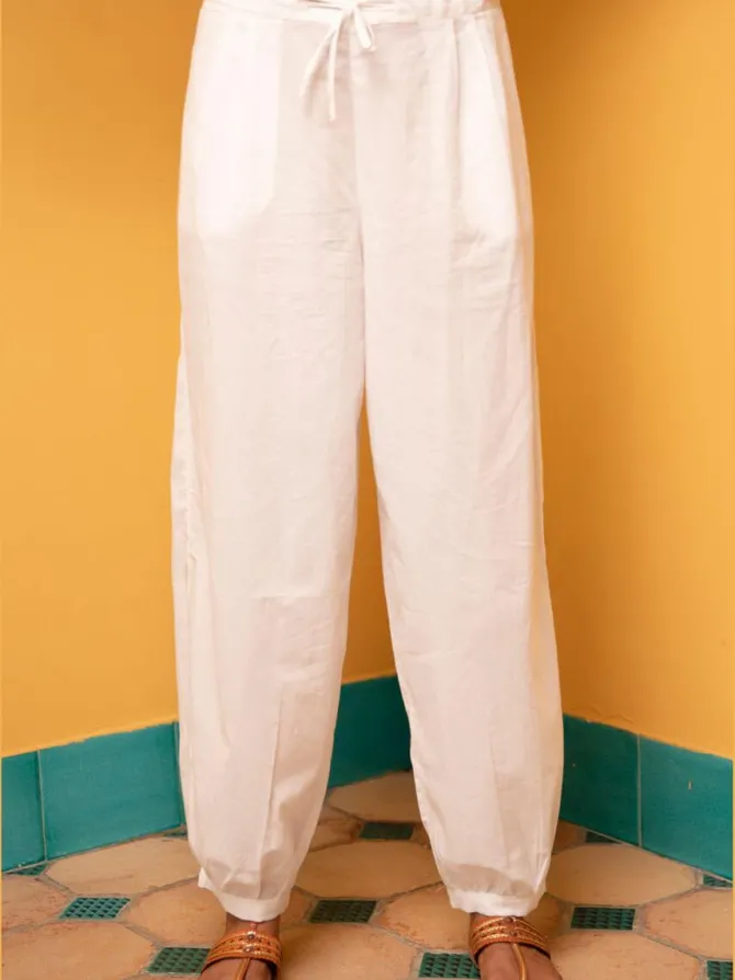 Solid Ivory Cotton Lantern Pants