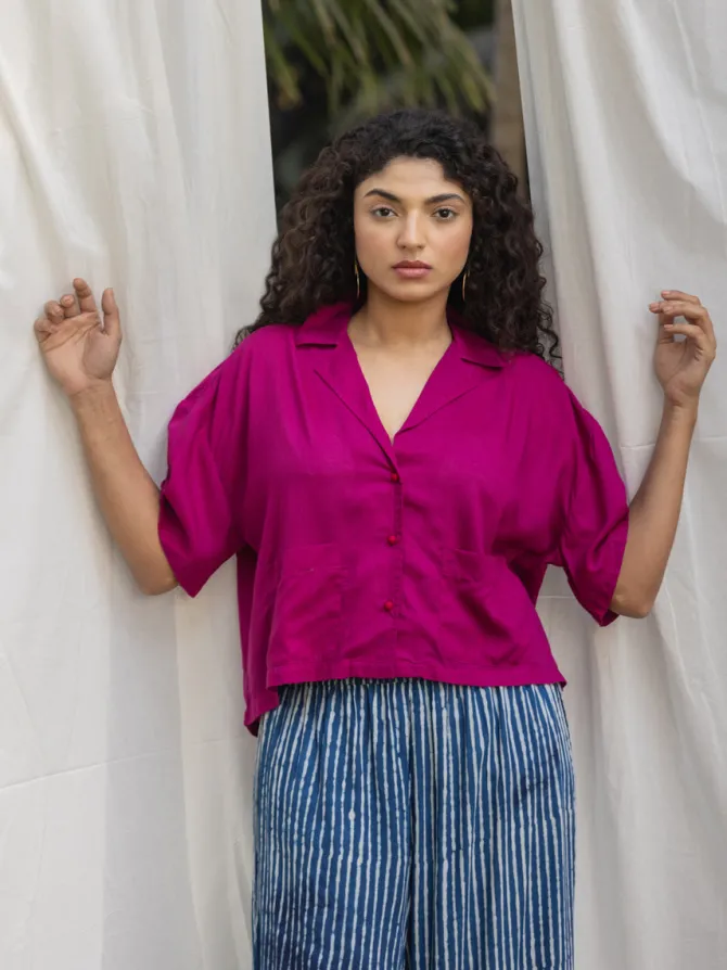 Solid Pink Modal Shirt Top - Comfort fit